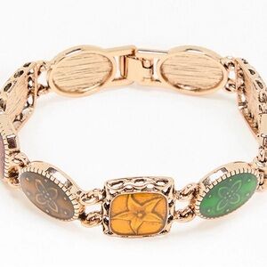 Brandy Melville Gold-Tone Bracelet with Green & Amber Stones